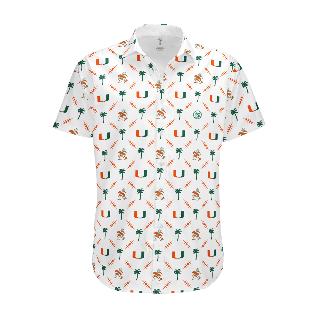 Miami Hurricanes Men's White Palm Set Button Up