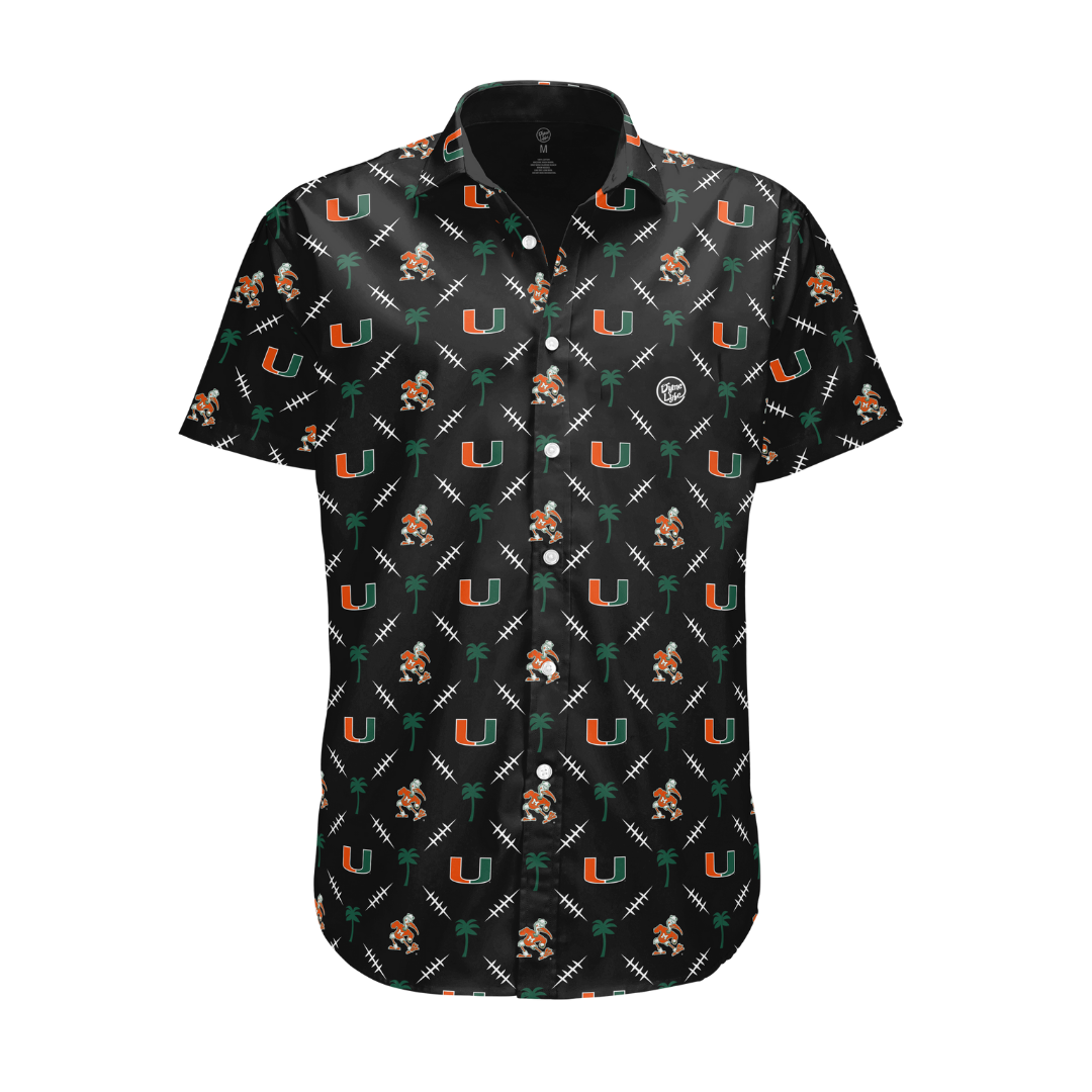 Miami Hurricanes Men's Black Palm Set Button Up