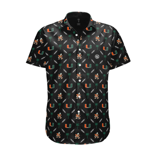 Miami Hurricanes Men's Black Palm Set Button Up