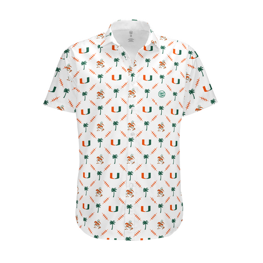 Miami Hurricanes Men's White Palm Set Button Up